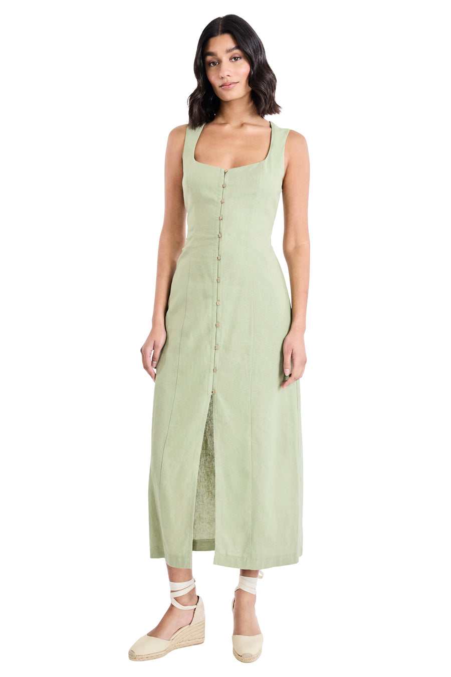 Justin Linen Scoop Neck Button Front Dress