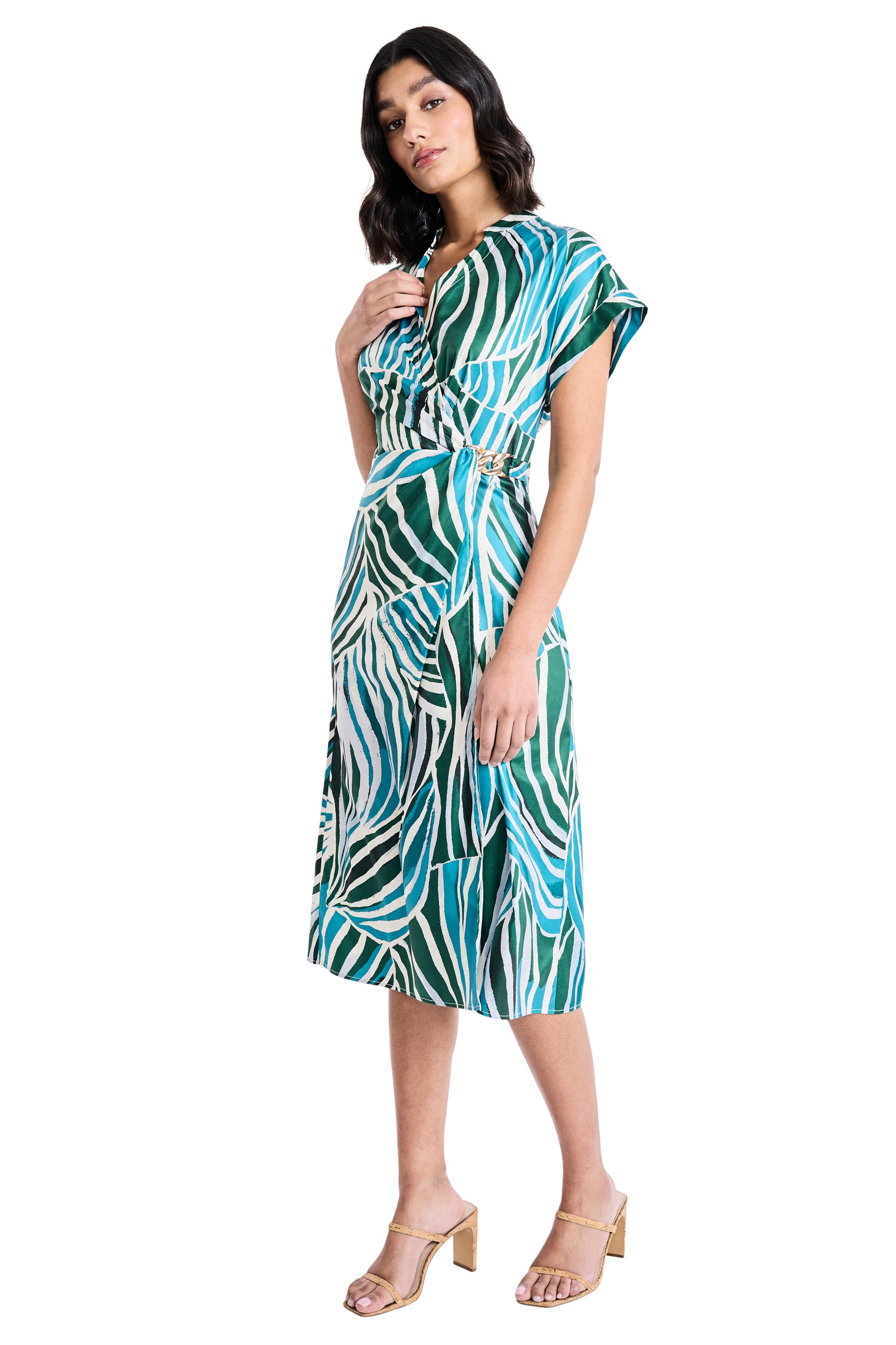 Solena Dolman Cap Sleeve Midi A-Line Short Sleeve Dress | Maggy London