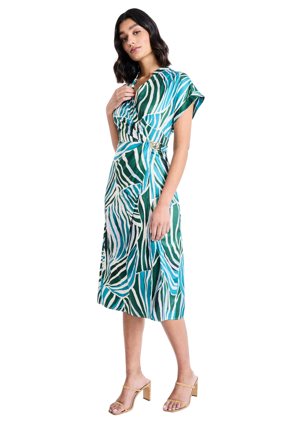 Solena Dolman Cap Sleeve Midi A-Line Short Sleeve Dress | Maggy London CREAM/TEAL BLUE / Standard / 10 Solena Dolman Cap Sleeve Midi A-Line Short Sleeve Dress | Maggy London CREAM/TEAL BLUE / Standard / 10