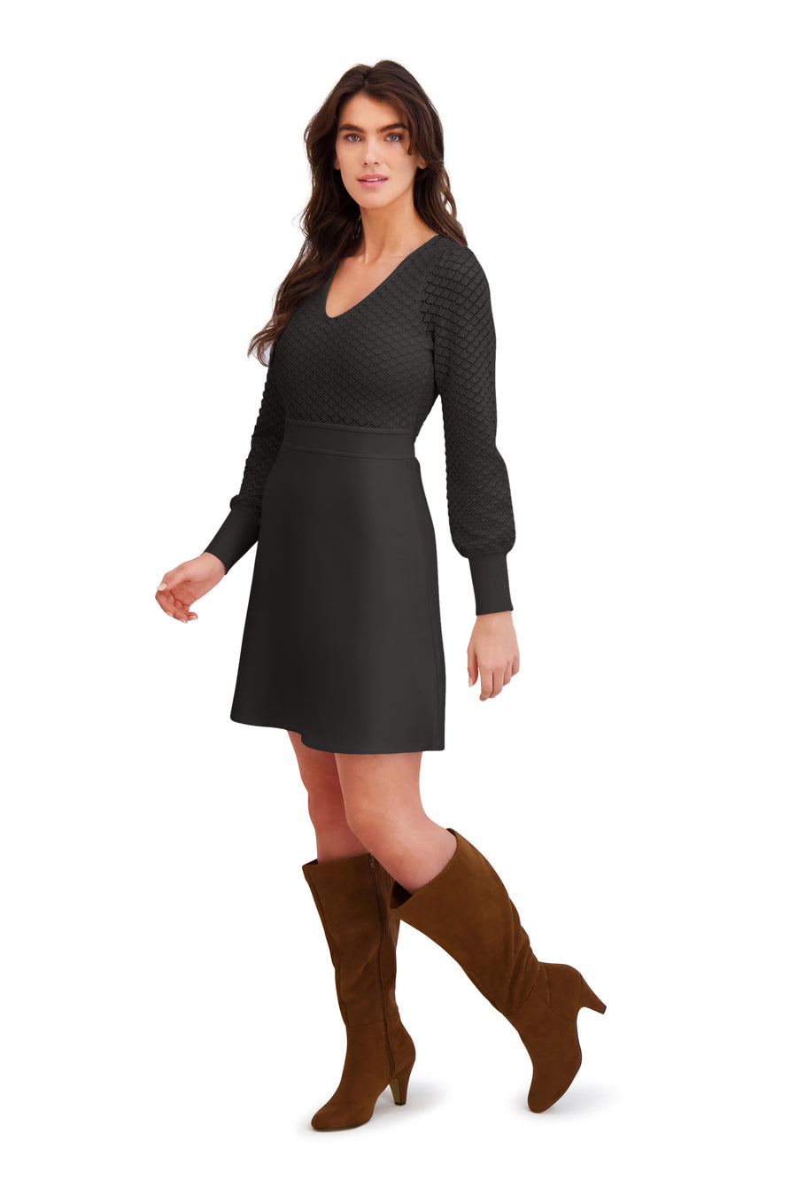 Laurel Puff Sleeve Pointelle Sweater Dress