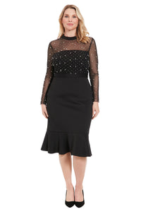Laurenda Beaded Pearl Illusion Mesh Dress