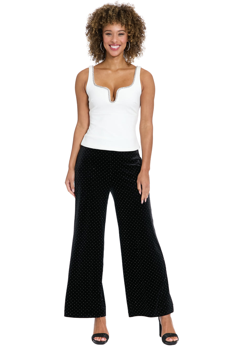 Soho Rhinestone Neck Trim Fitted Top