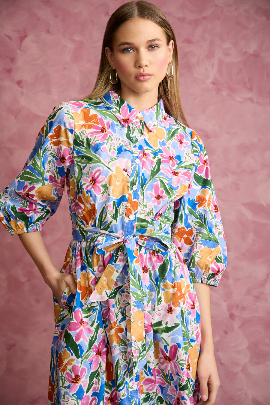 Gail Balloon Sleeve Shirtdress in Flower Blossom