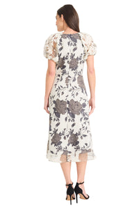 Mariel Puff Sleeve Midi in Crinkle Jacquard