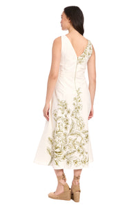 Debbie Sleeveless Graphic Print Linen Midi Dress