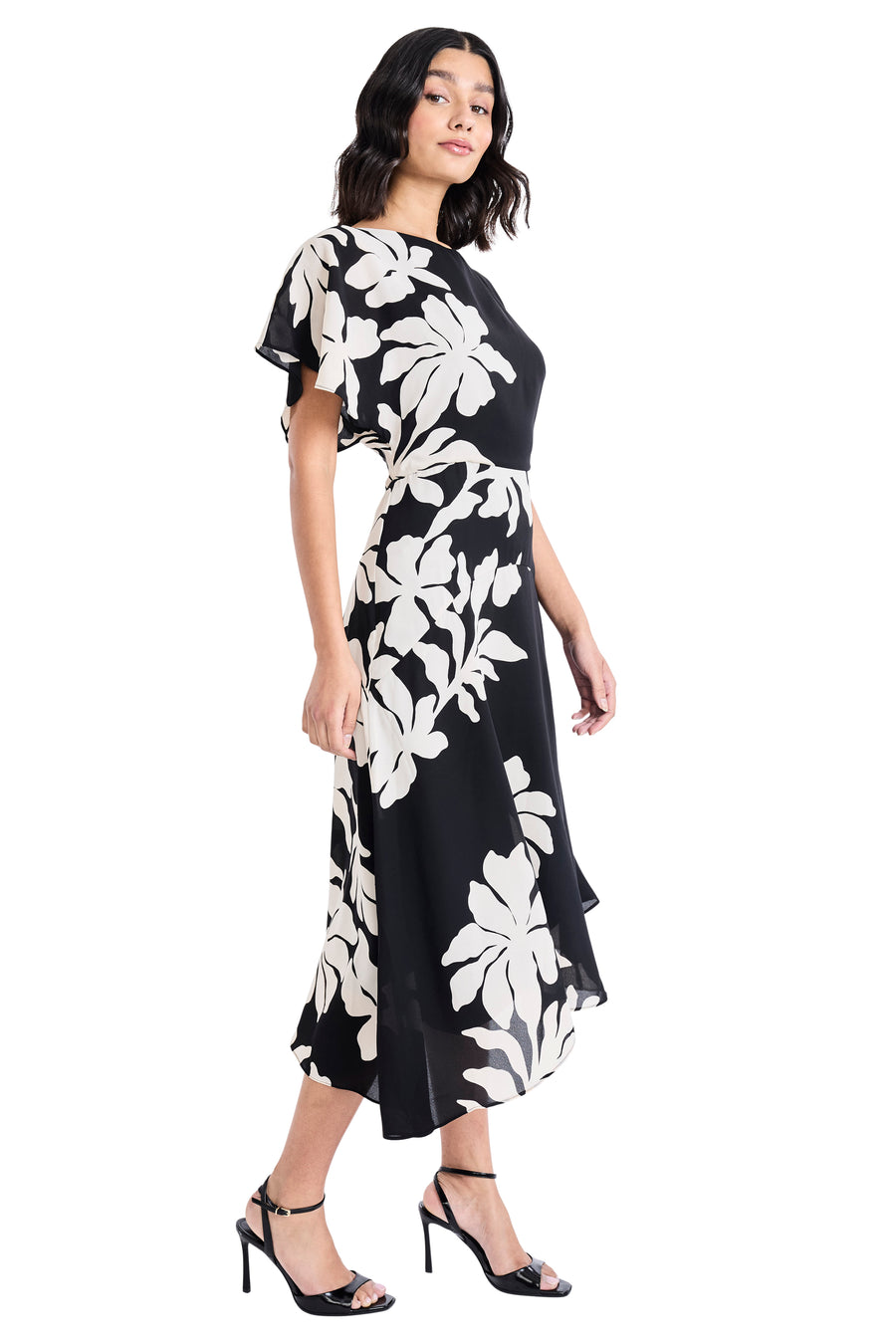 Sevyn Asymmetrical Midi in Printed Georgette