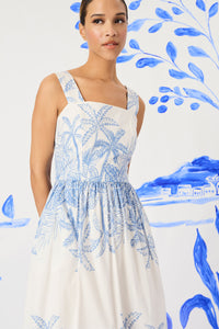 Charice in Painted Palms Midi Fit & Flare Dress - FINAL SALE