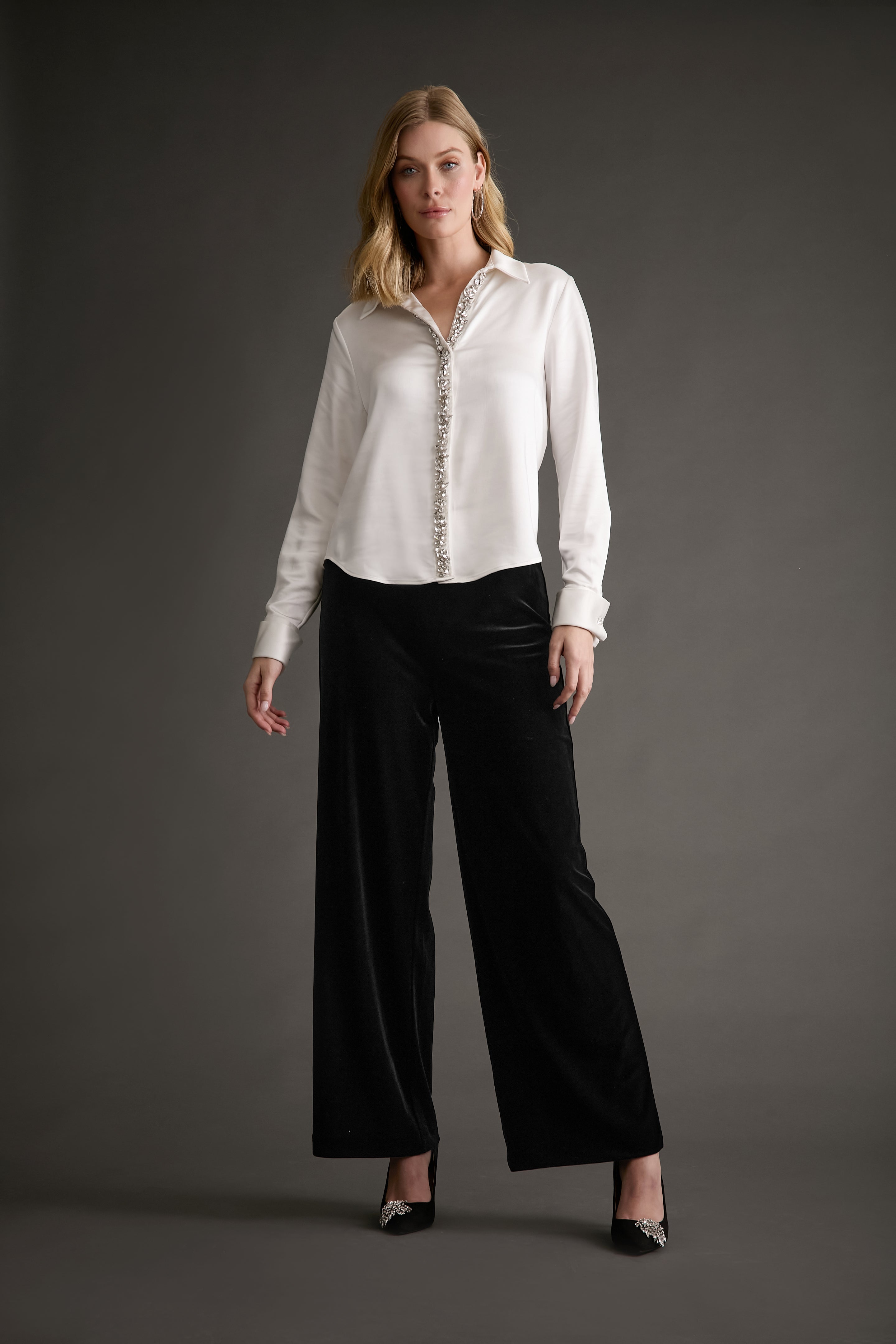 Roosevelt Jeweled Placket Long Sleeve Top