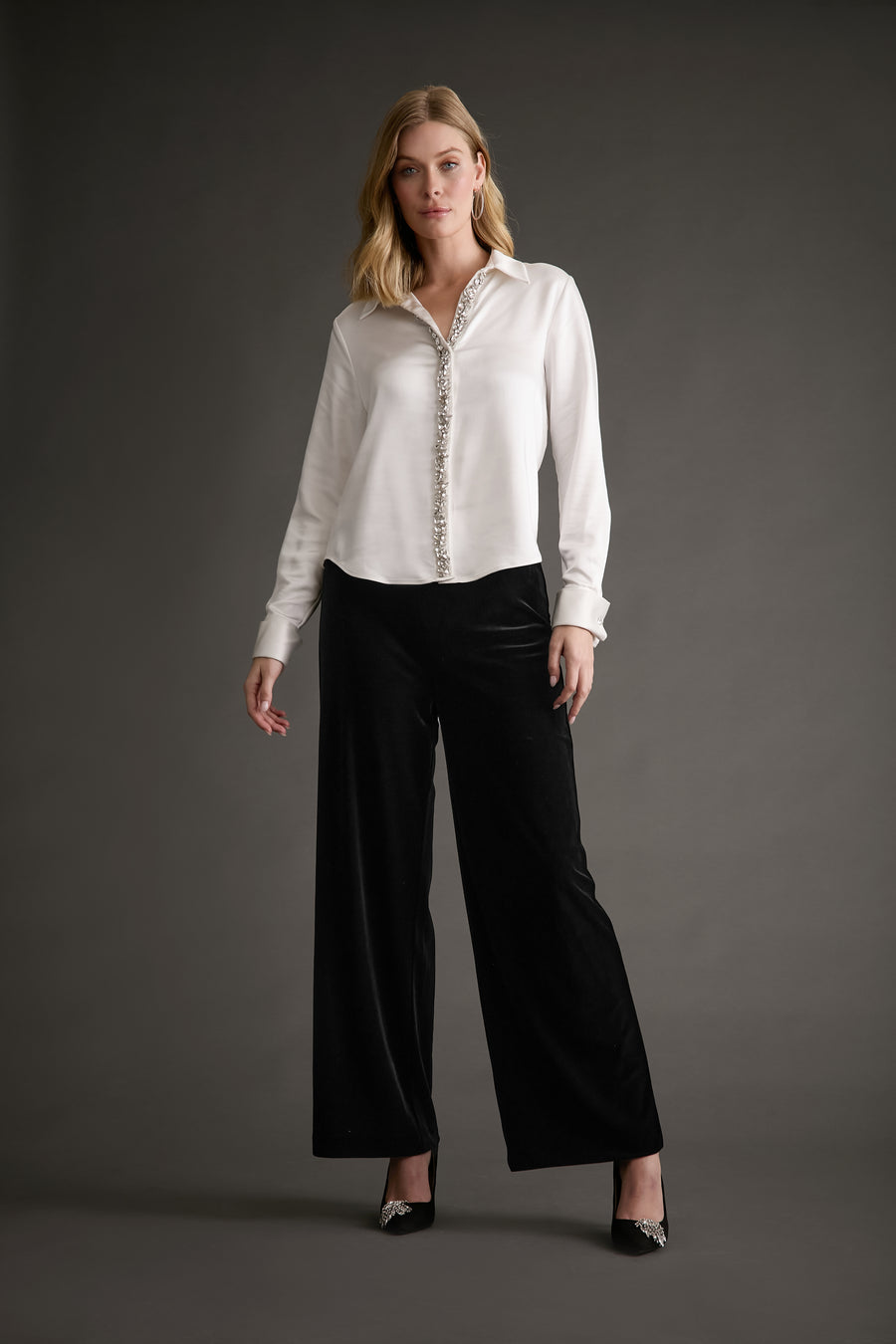 Roosevelt Jeweled Placket Long Sleeve Top