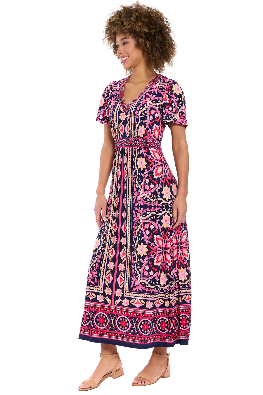 McKay Flutter Sleeve Maxi in Tile Medallion