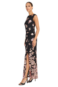 Lucie Boat Neck Front Slit Sequin Gown