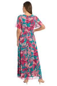 Leila Smocked Waist Mesh Maxi in Nature's Harmony