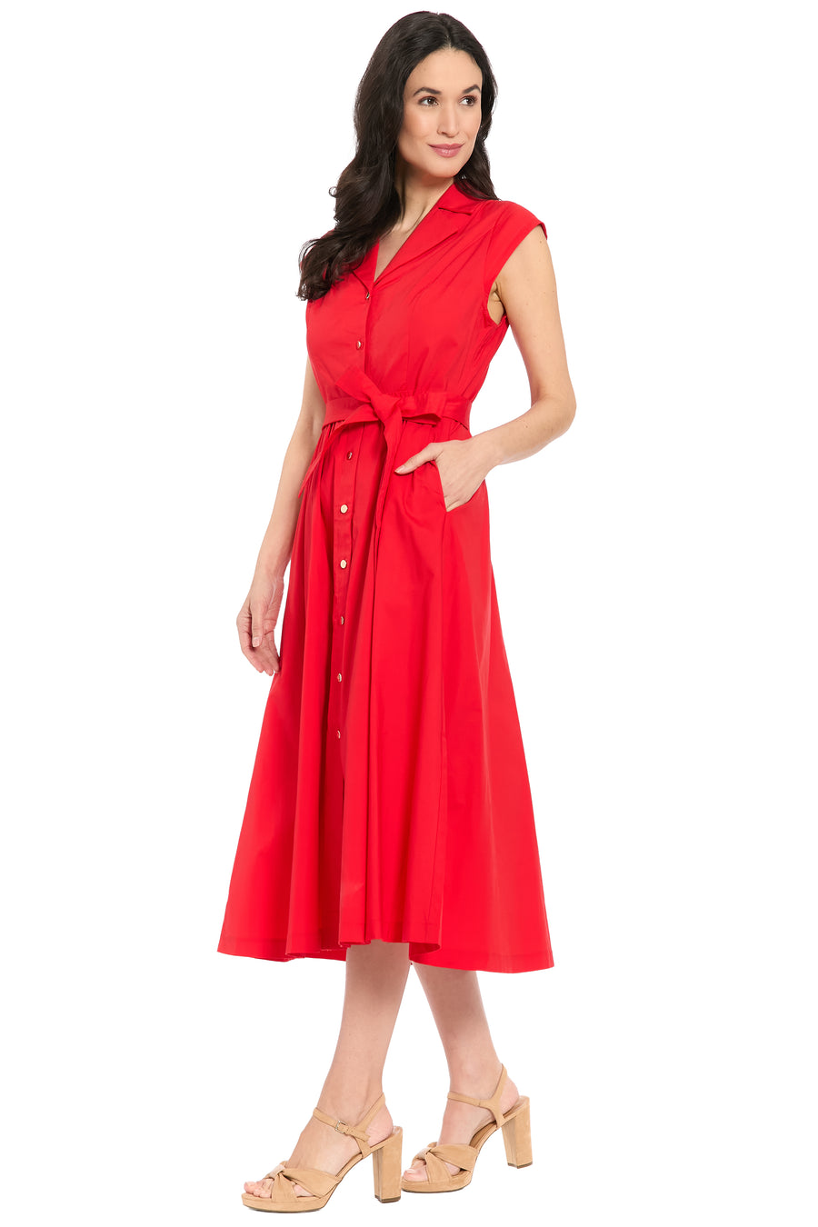 Rosemary Cotton Belted Shirt Dress in Solid