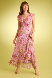 Alessandra Ruffle Faux Wrap Dress in Jacobean Flow - FINAL SALE