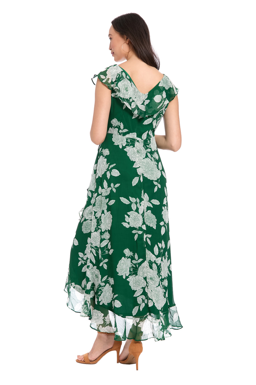 Alessandra Ruffle Faux Wrap Dress in Line Bloom