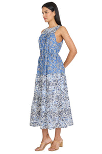 Cole Cotton High-Neck Sleeveless Tiered Midi
