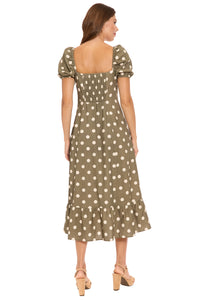 Kristin Puff Sleeve Midi in Quarter Dots