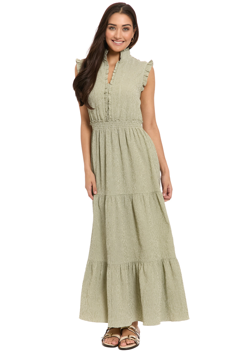 Nevis Sleeveless Maxi in Micro Check
