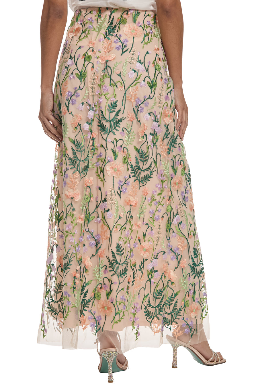 Constance Embroidered Floor Length Skirt in Summer Garden Embroidery