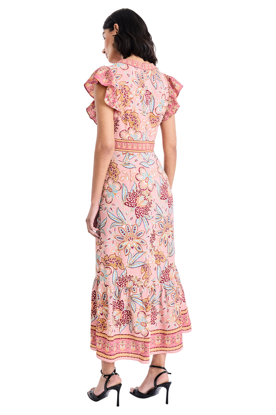 Ezra Floral Print Midi Ruffle Sleeves Dress