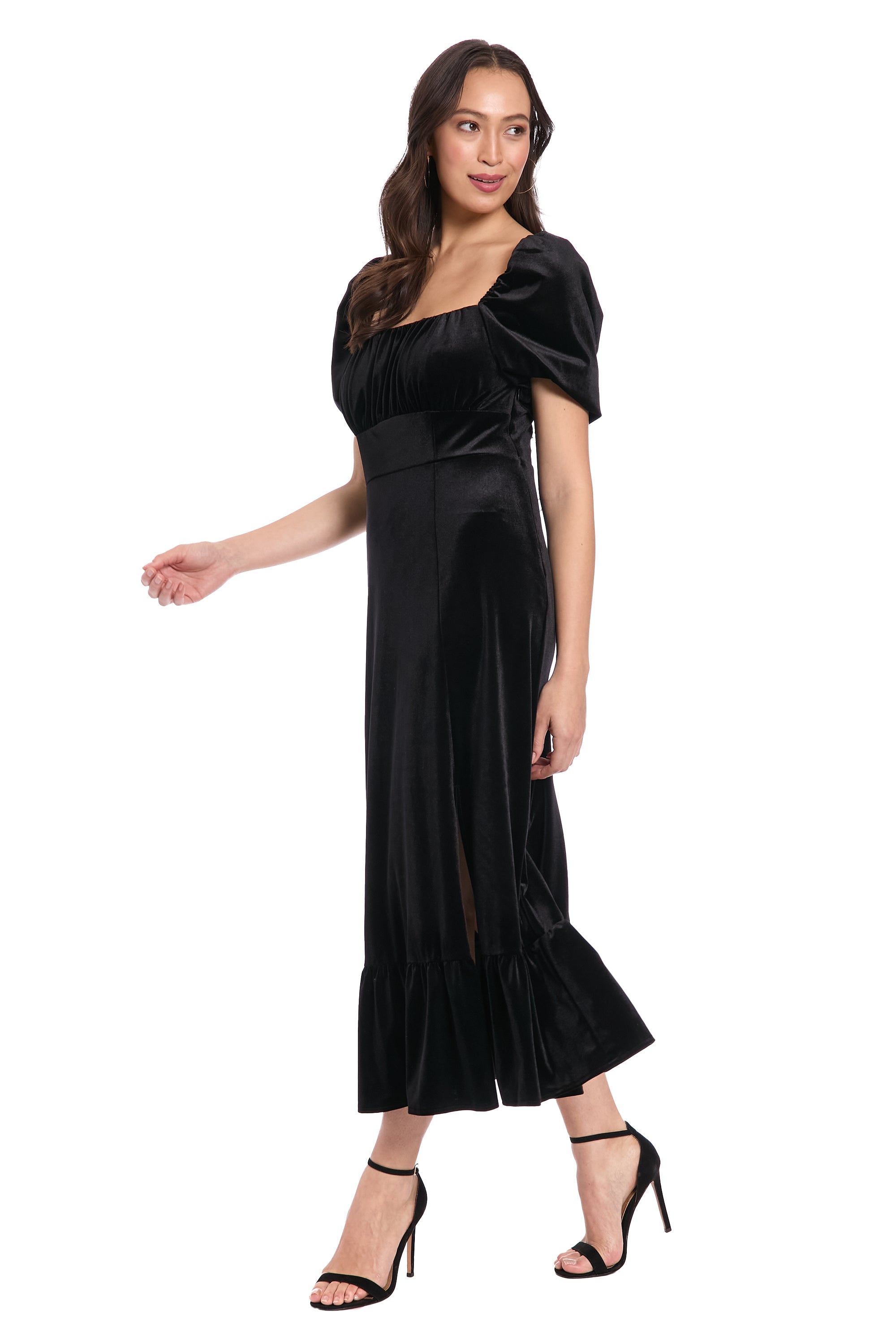 Kristin Short Sleeve in Velvet A-Line Maxi Dress | London Times