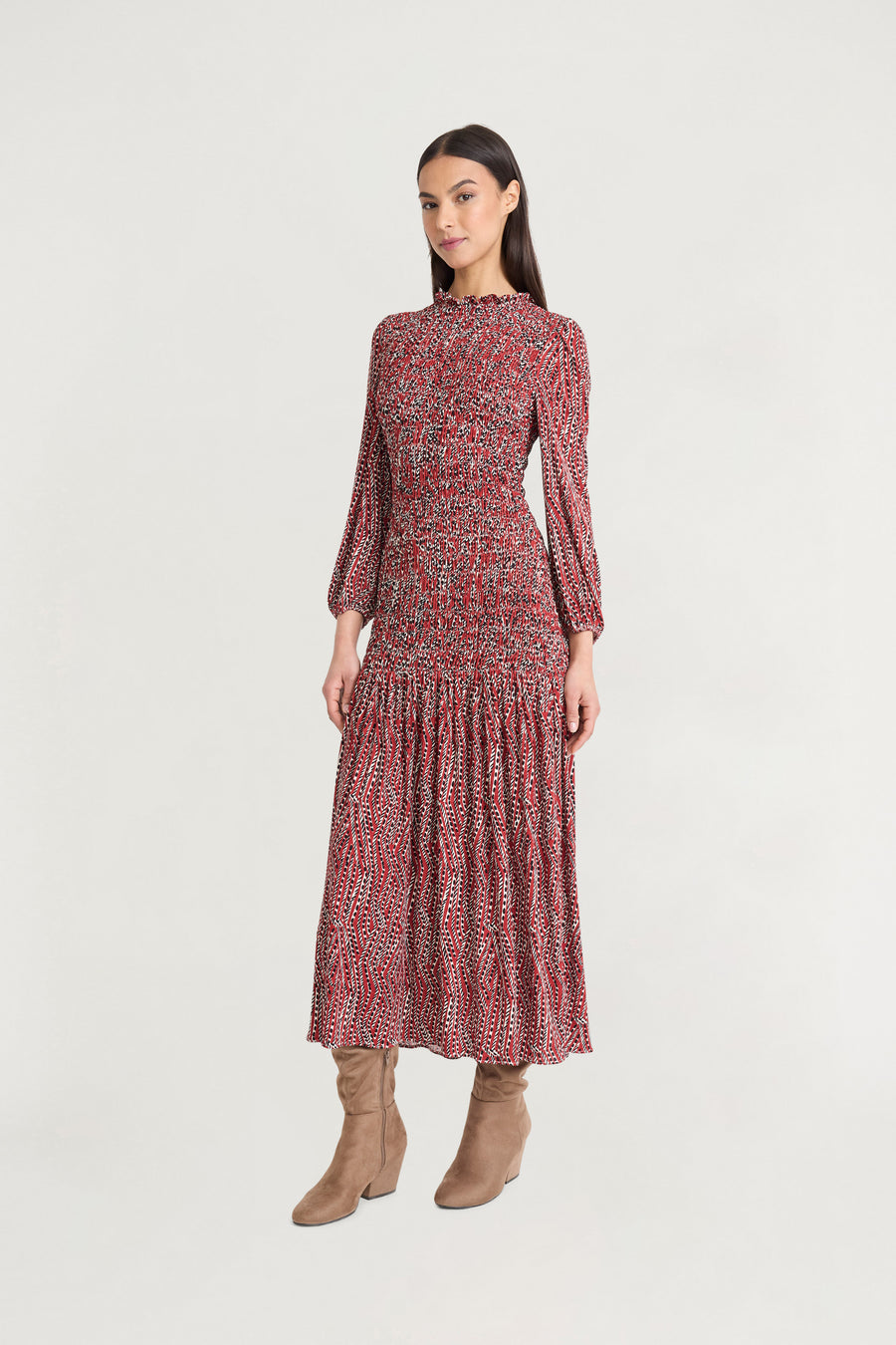 Samuel Printed Ruffled Midi Dress A-Line | The Good Journey Maggy London Samuel Printed Ruffled Midi Dress A-Line | The Good Journey Maggy London