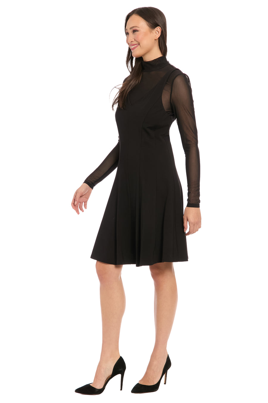 Elsbeth Sheer Mock Neck Fit & Flare