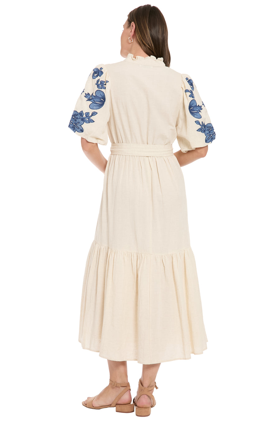 Mackenzie Bubble Sleeve Embroidered Cotton Maxi