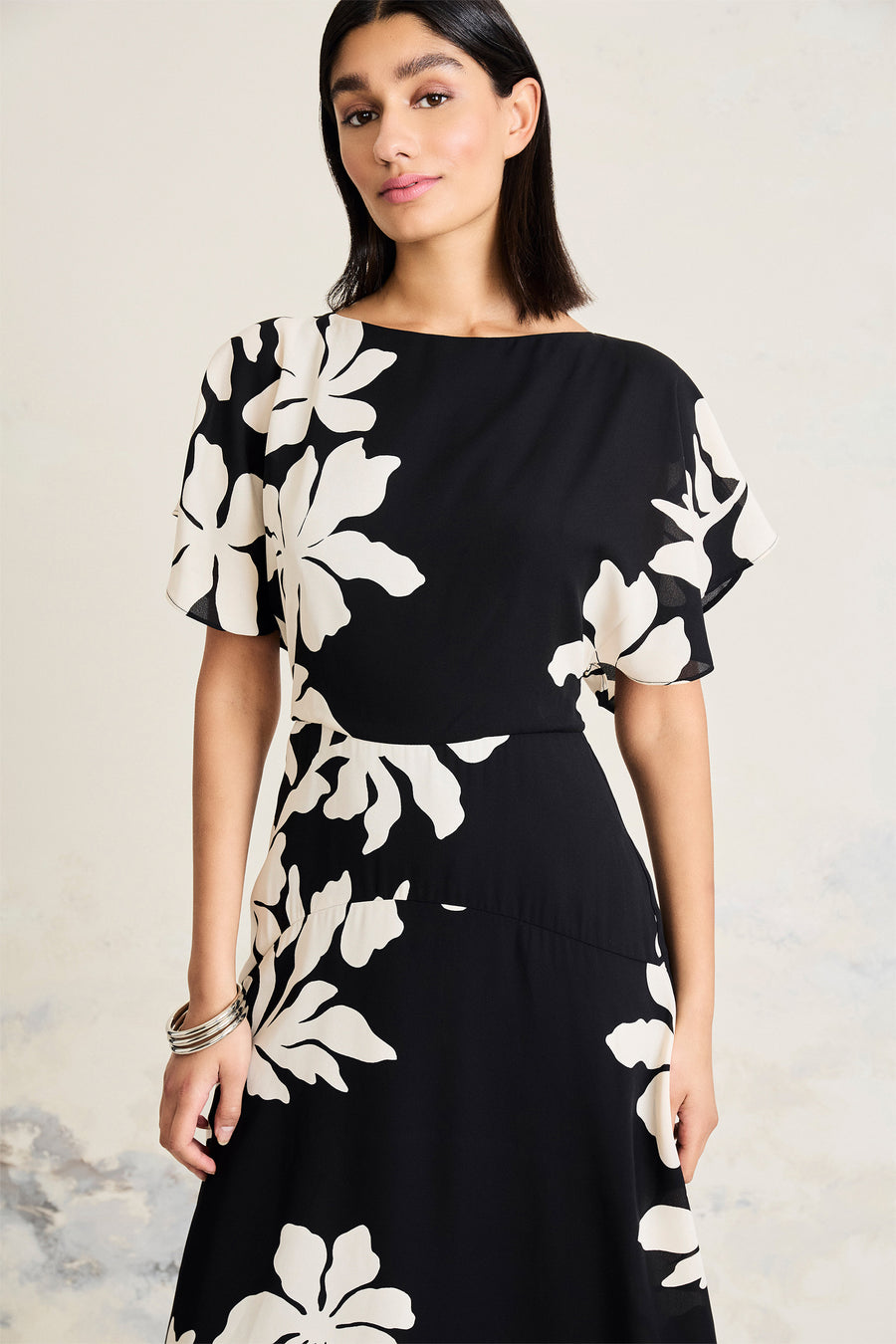 Sevyn Asymmetrical Midi in Printed Georgette
