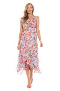 Alessandra Ruffle Faux Wrap Dress in Happy Floral - FINAL SALE