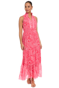 Brooke Ruffle Neck Smocked Maxi in Monotone Garden