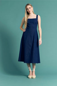Arielle Cotton Stretch Square Neck Denim Midi