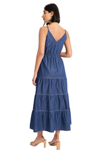 Pat Spaghetti Strap Denim Midi Dress