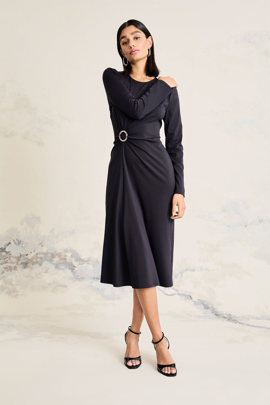 Judy Fitted Crew Neck Dress A-Line Long Sleeve Midi | Maggy London Black / Standard / 8 Judy Fitted Crew Neck Dress A-Line Long Sleeve Midi | Maggy London Black / Standard / 8