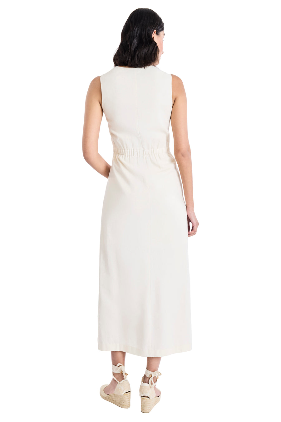 Justin Linen Scoop Neck Button Front Dress