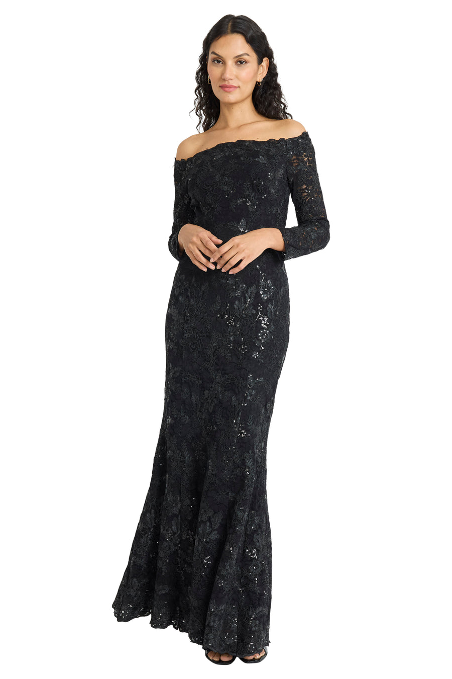 Kelley Sequin Lace Off the Shoulder Gown
