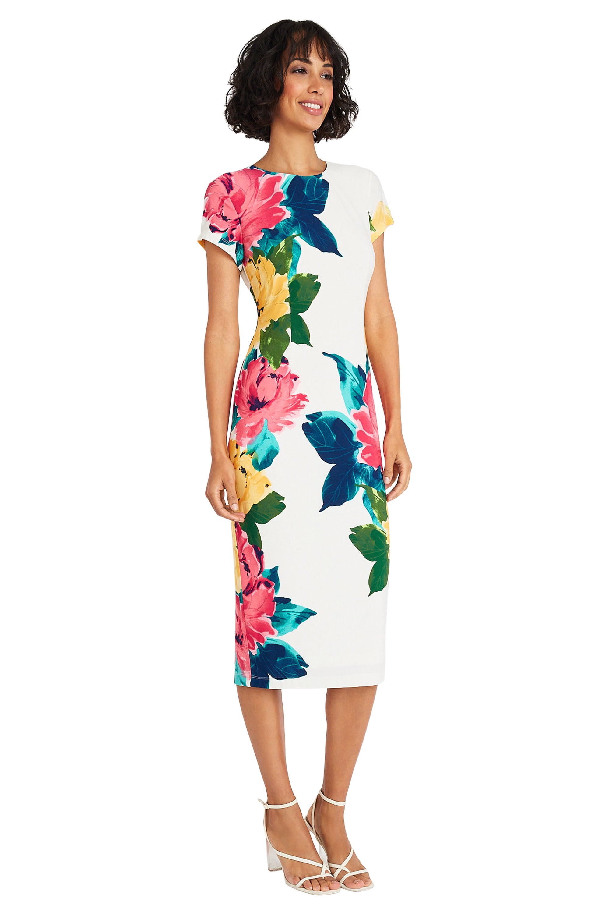 Maggy London Women's Floral-Print Bodycon Dress - White Coral Pink - Size 6 Maggy London Women's Floral-Print Bodycon Dress - White Coral Pink - Size 6