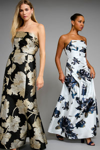 Reya Off the Shoulder Gown in Metallic Floral Jacquard