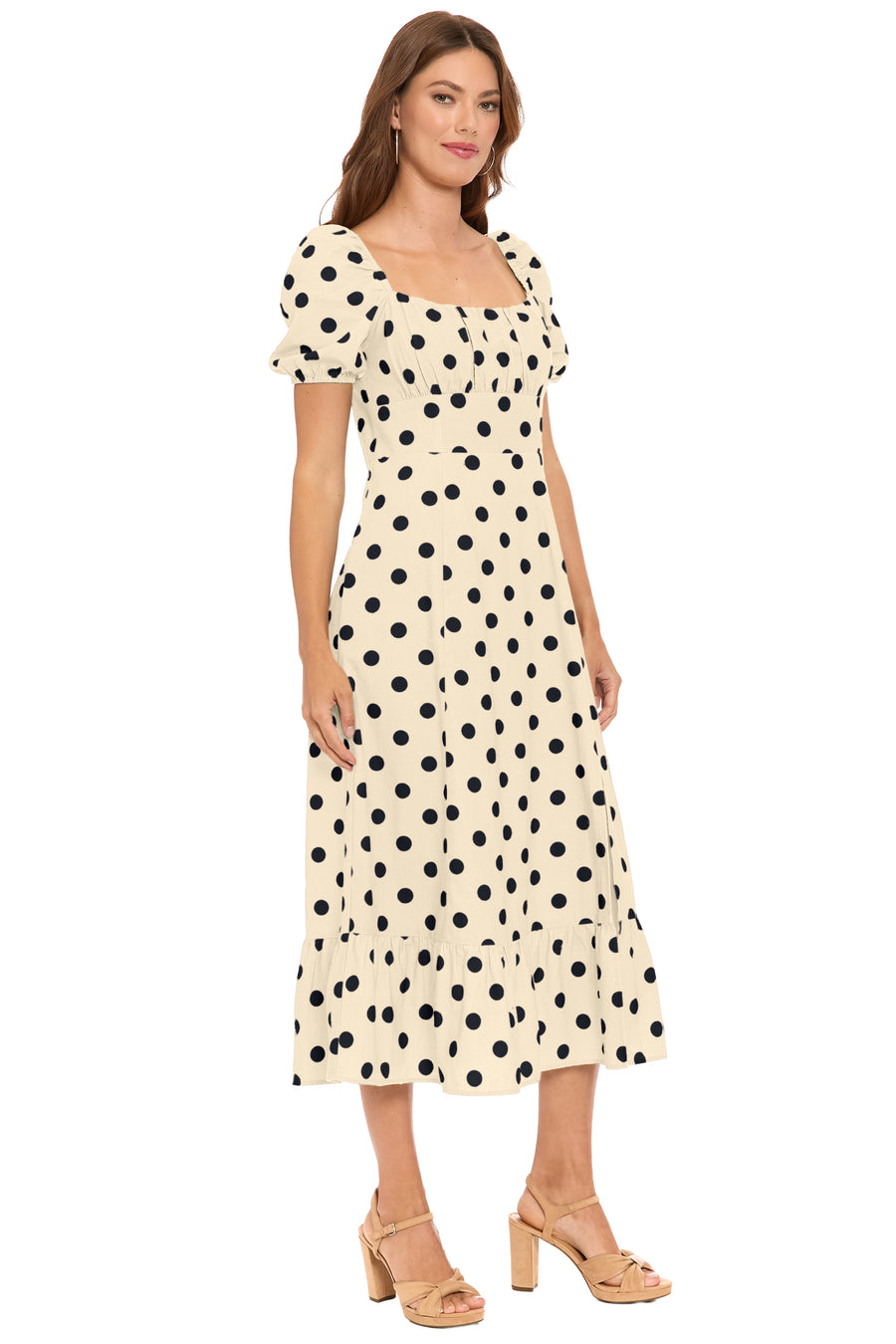 Kristin Puff Sleeve Midi in Quarter Dots
