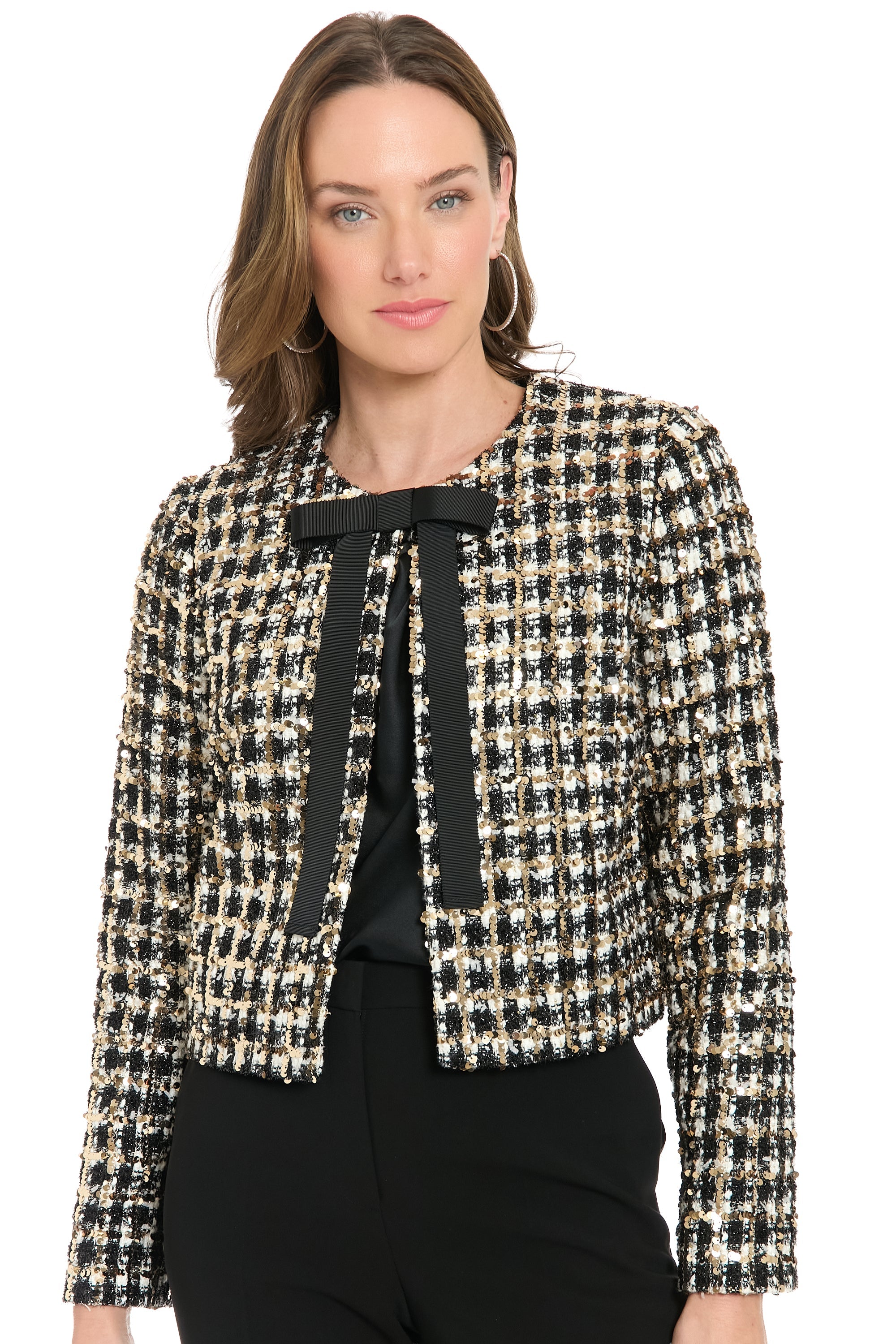Greenwich Shimmer Tweed Jacket with Bow | Muse by Maggy London