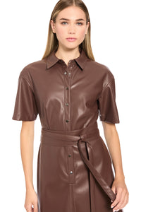 Zephyr Faux Leather Belted Midi