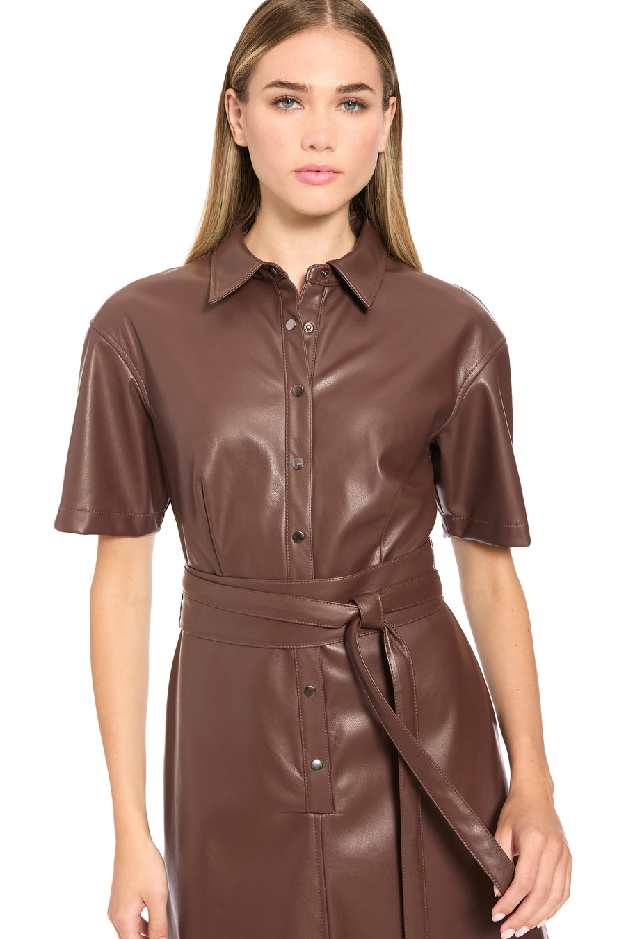 Zephyr Faux Leather Belted Midi