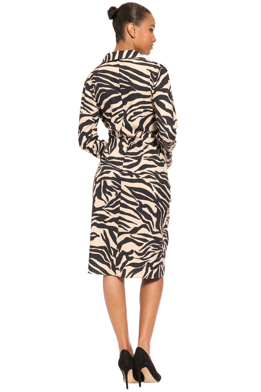 Rhea Collared Side Tie Midi in Zebra