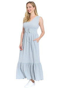 Lorene Seersucker Smocked Waist Maxi
