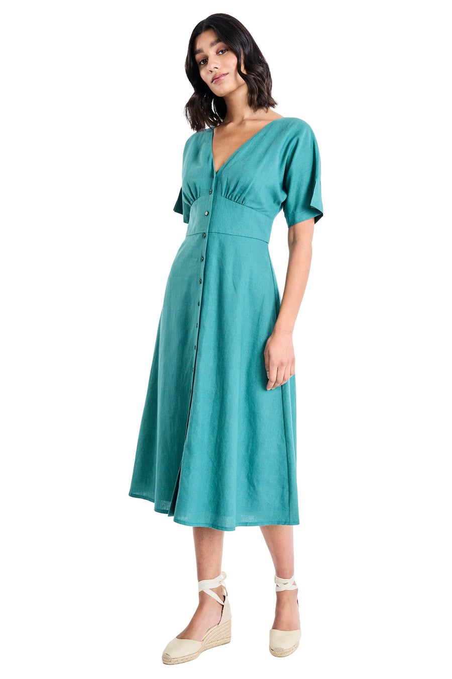 Lilith Button Front Flutter Sleeve Dress