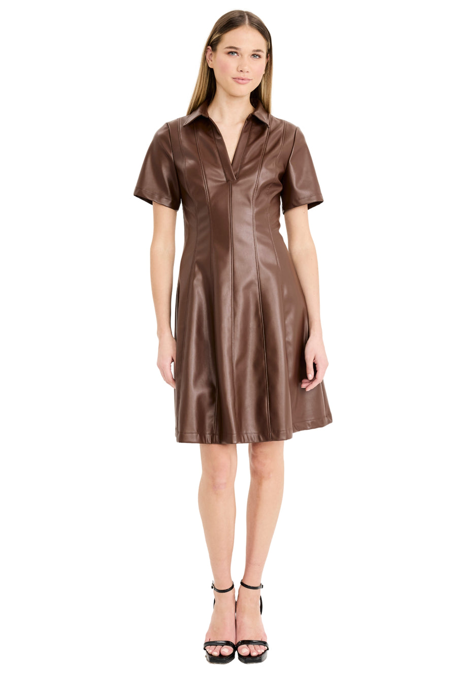 Imara Faux Leather Collar Topstitched Dress