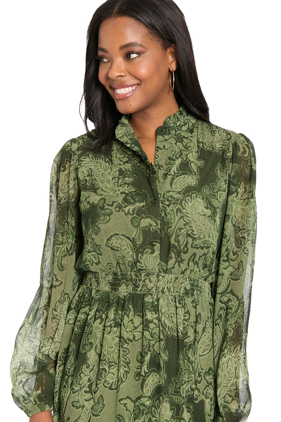 Lettie Long Sleeve Ruffle Neck Tiered Maxi Dress