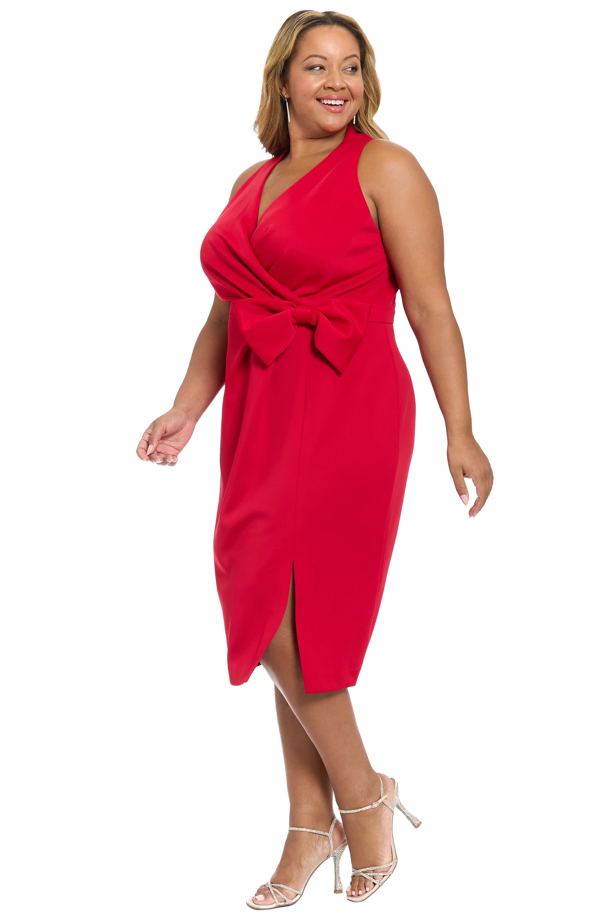 Isadora Wrap Style Midi Dress A-Line Sleeveless | London Times