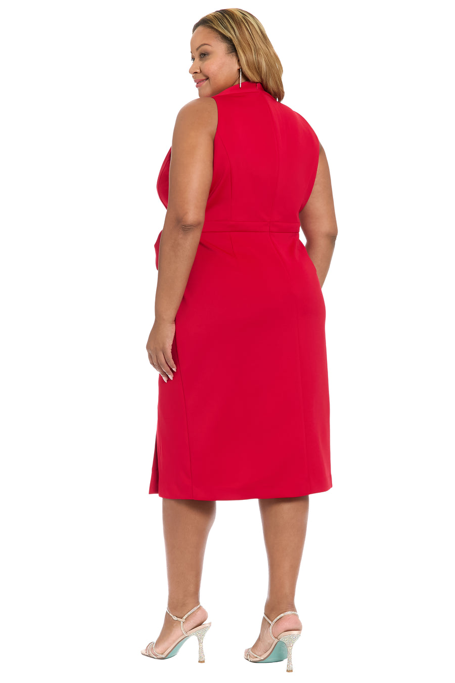 Isadora Wrap Style Midi Dress A-Line Sleeveless | London Times Maggy London Isadora Wrap Style Midi Dress A-Line Sleeveless | London Times Maggy London