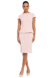Nadya Cap Sleeve Peplum Sheath in Scuba Crepe